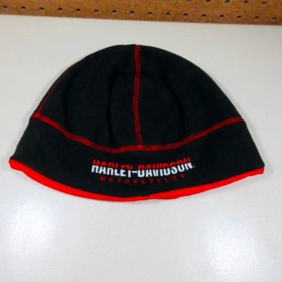 Harley Davidson mens red an black reversible fleece motorcycle beanie - Picture 1 of 4